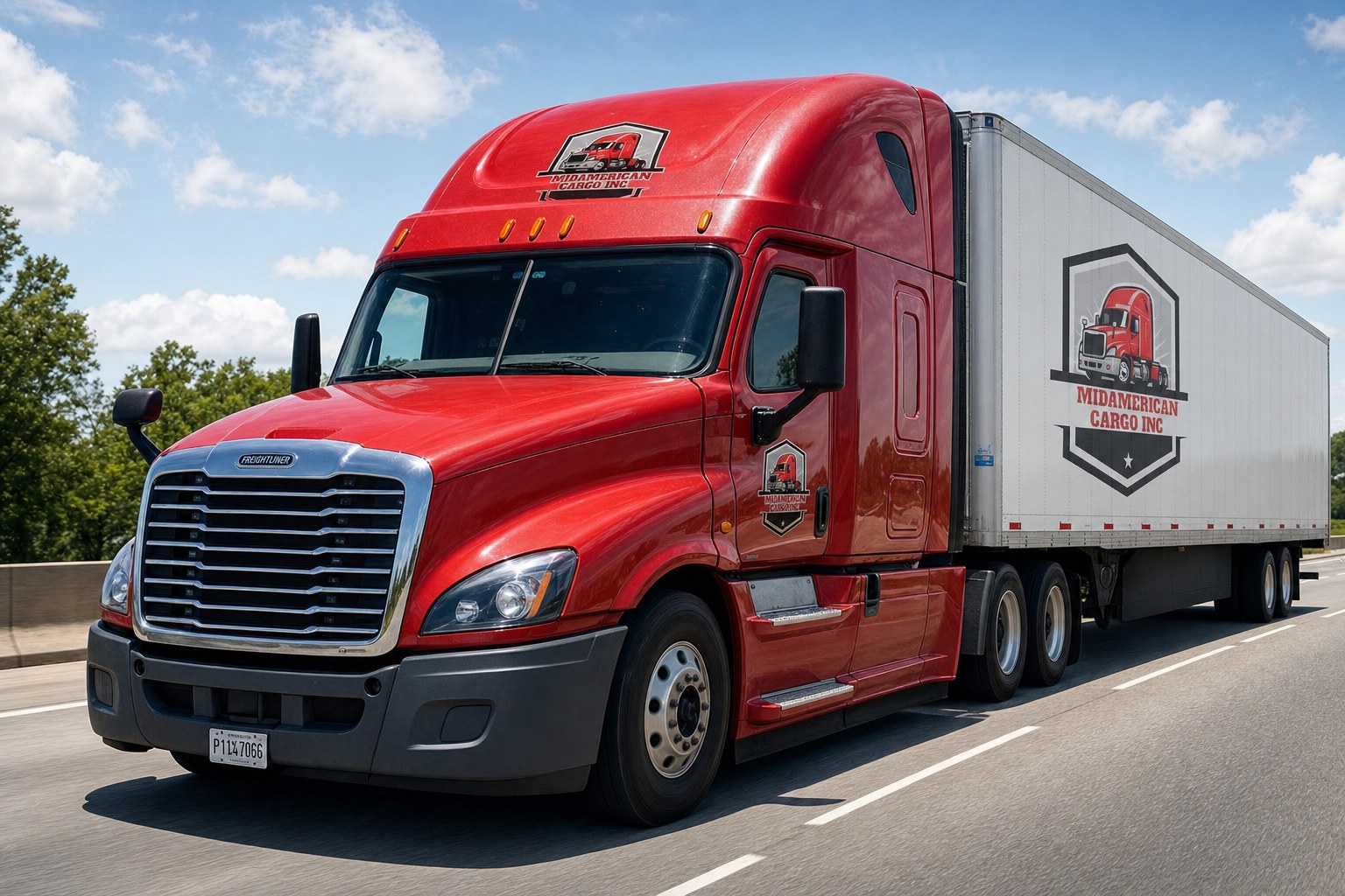 Midamerican Cargo truck in cardinal red